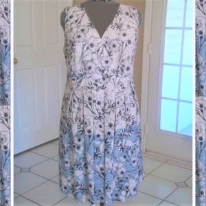 White Blue Floral Print Swing Dress